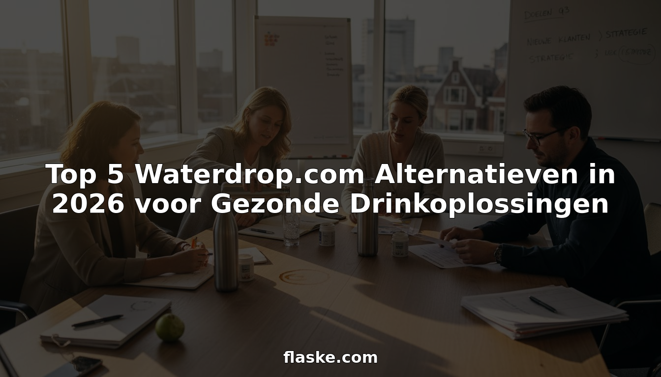 Kantoormedewerkers die hun waterflessen erbij pakken en verschillende drankjes met elkaar bespreken.