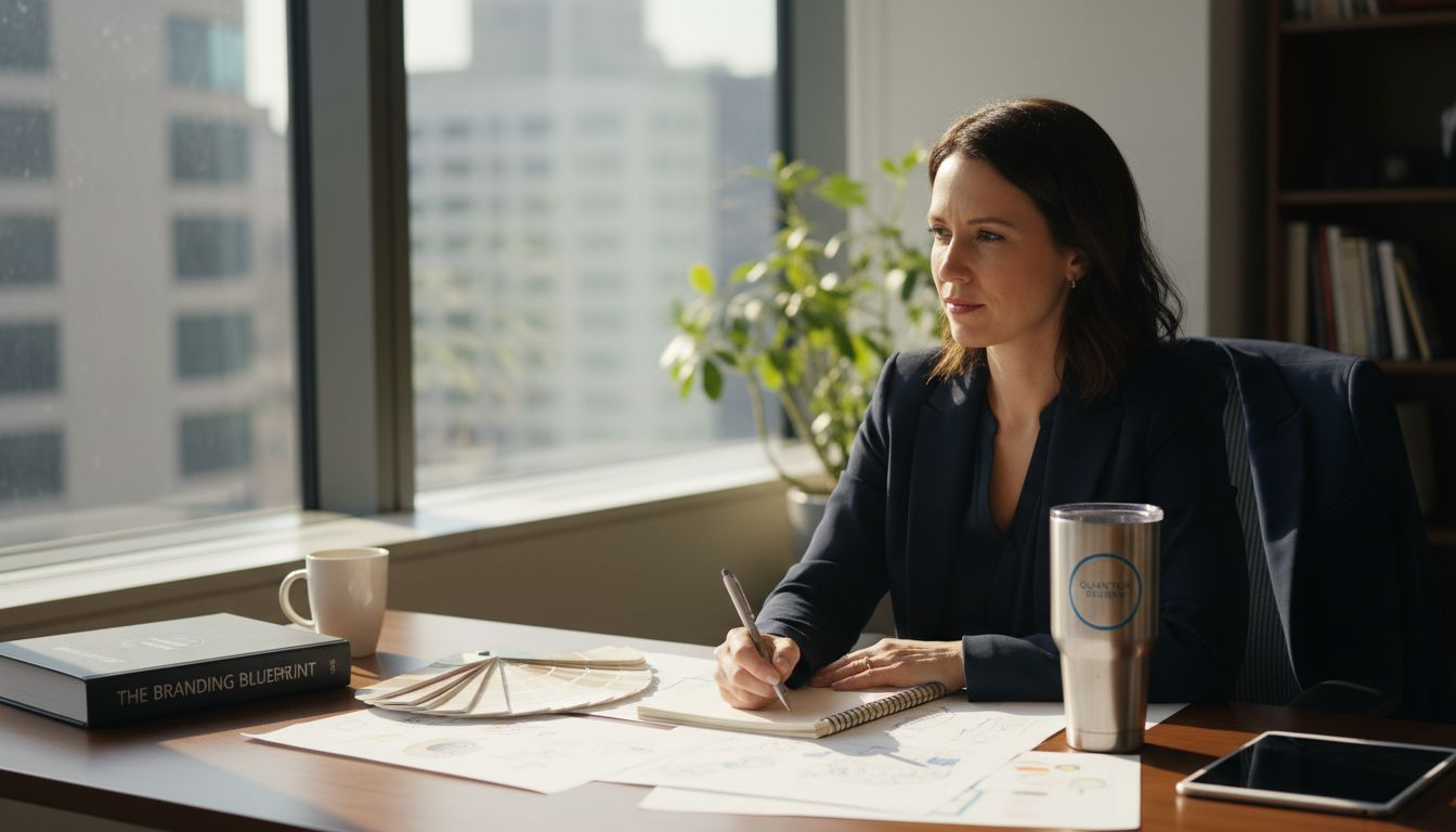 Brand manager sketching personalized drinkware designs