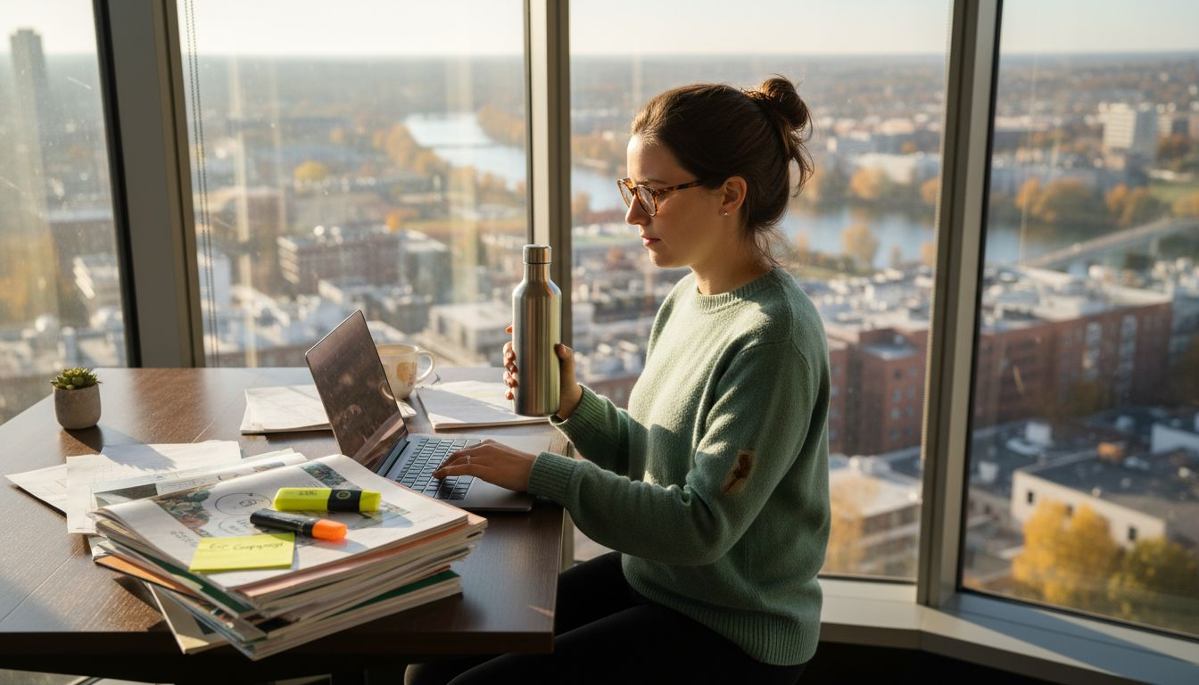 Marketer working on eco-friendly product strategy