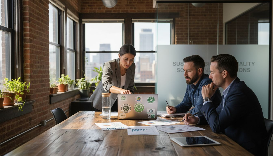 Business team in eco-friendly office meeting