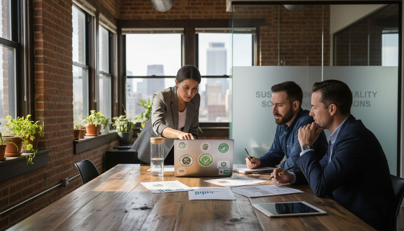 Business team in eco-friendly office meeting