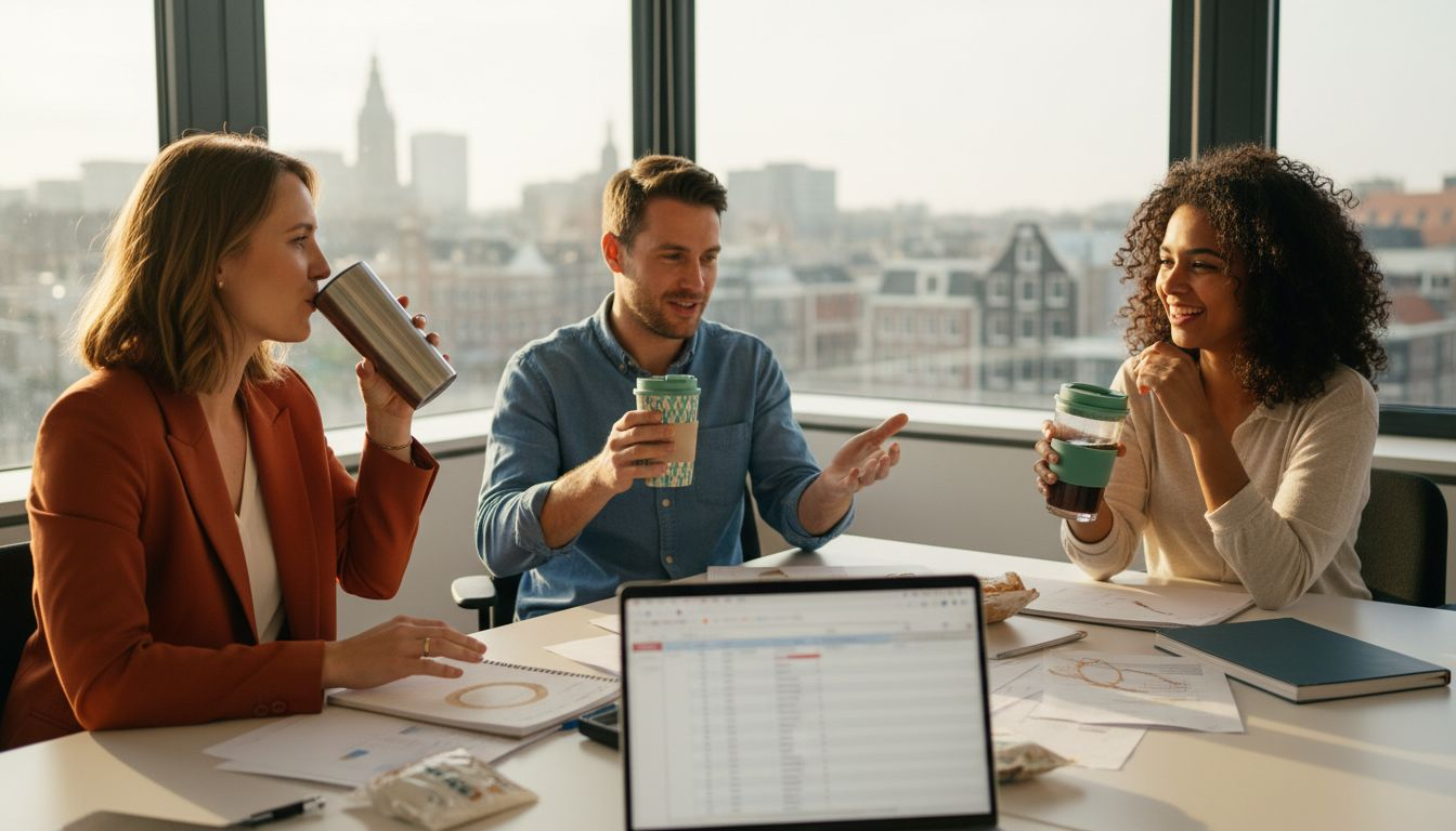 Op kantoor zie je steeds vaker collega’s met hun eigen herbruikbare drinkbekers, thermosflessen en waterflessen aan tafel zitten.