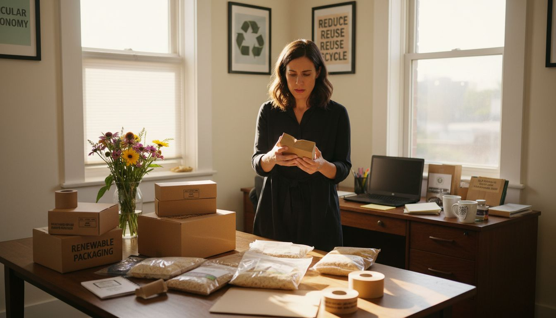 Brand manager inspects eco-friendly packaging