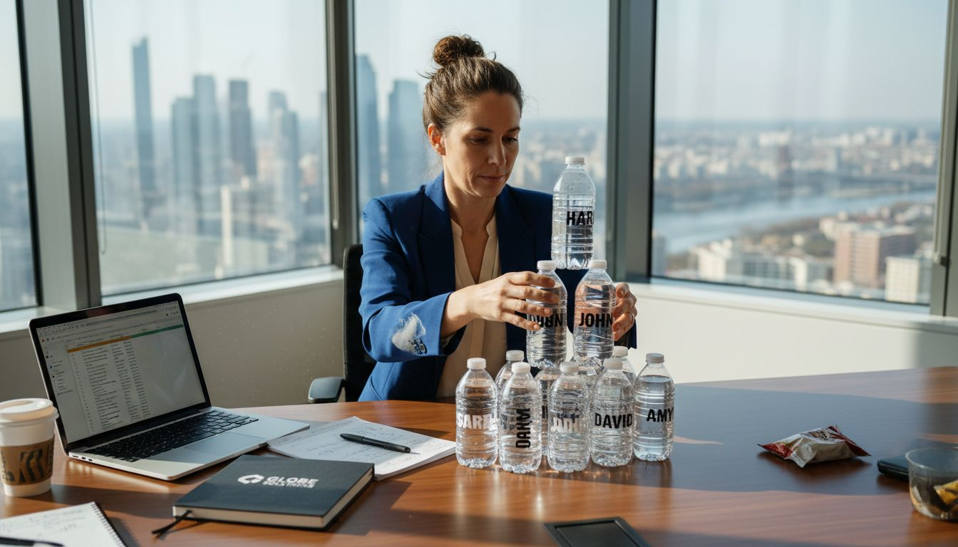 HR manager organizing custom water bottles