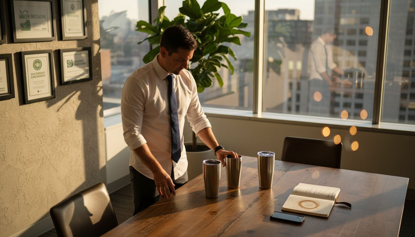 Branding manager reviews stainless steel drinkware samples